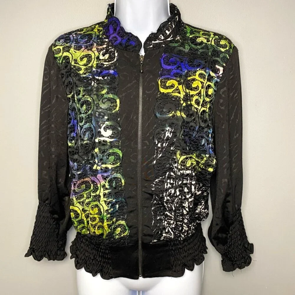 VTG Alberto Makali Artsy‎ Leopard Rainbow Zip Lightweight Jacket Womens Sz M